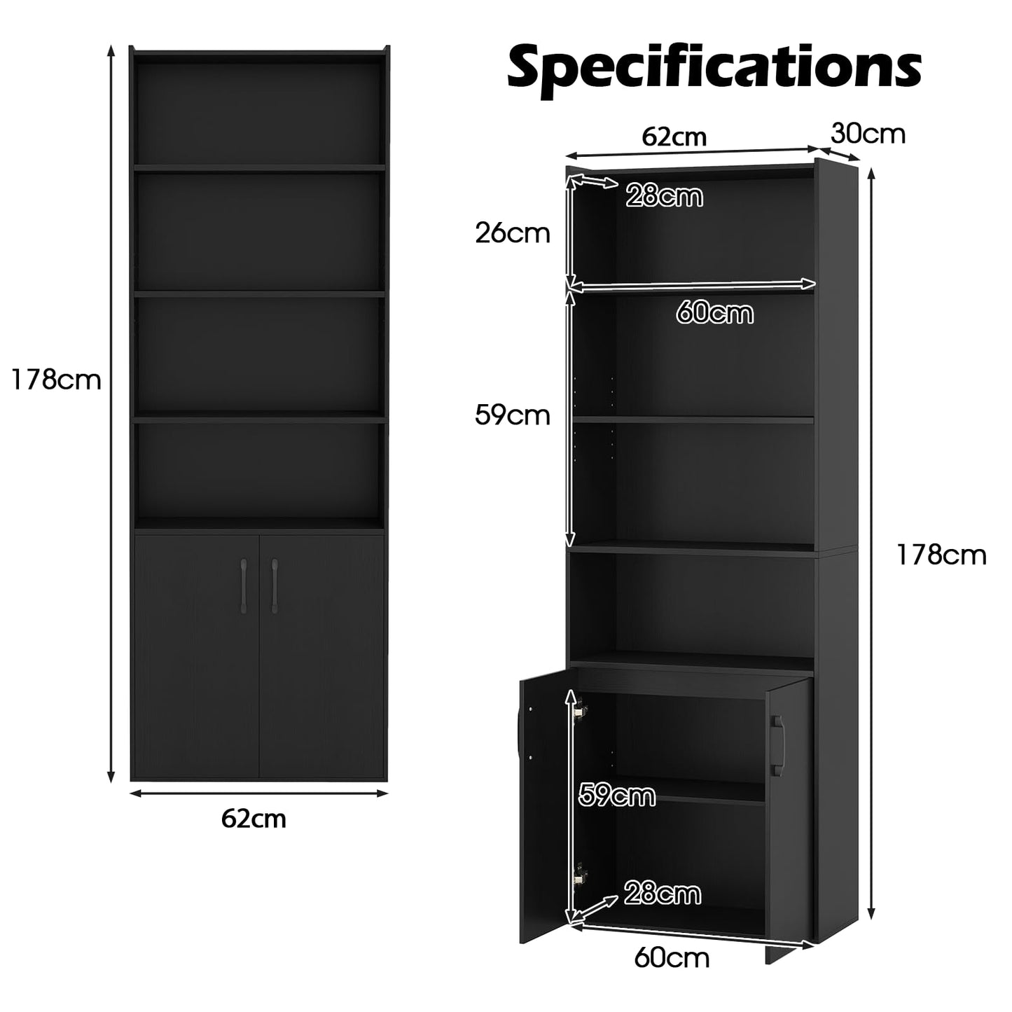 6-tier Modern Style Bookcase with Adjustable Shelves