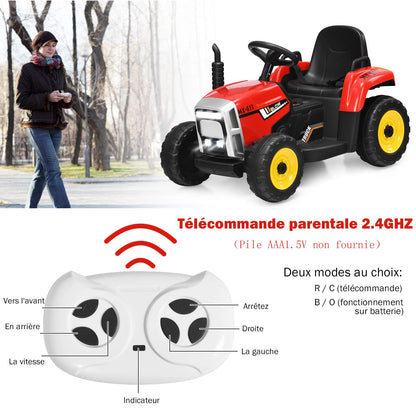 12V Kids Ride On Tractor with Trailer Music and LED Lights