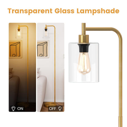 Industrial Floor Lamp with Hanging Glass Lampshade and Foot Switch