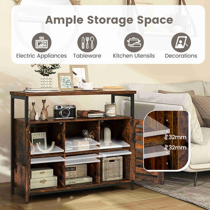 Sideboard Storage Cabinet with Slatted Door and 3 Adjustable Shelves