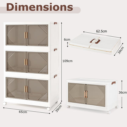 Stackable Storage Containers with Wheels and Doors for Bedroom