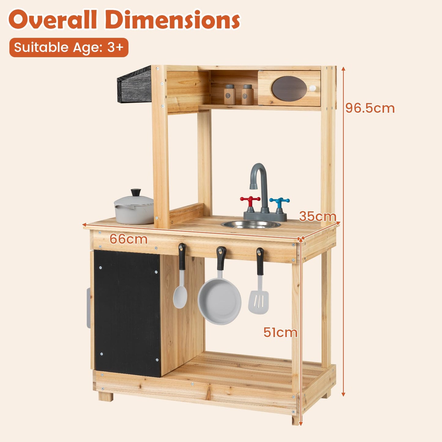 Kids Mud Kitchen with Stoves, Sink, Faucet, Cooking Accessories