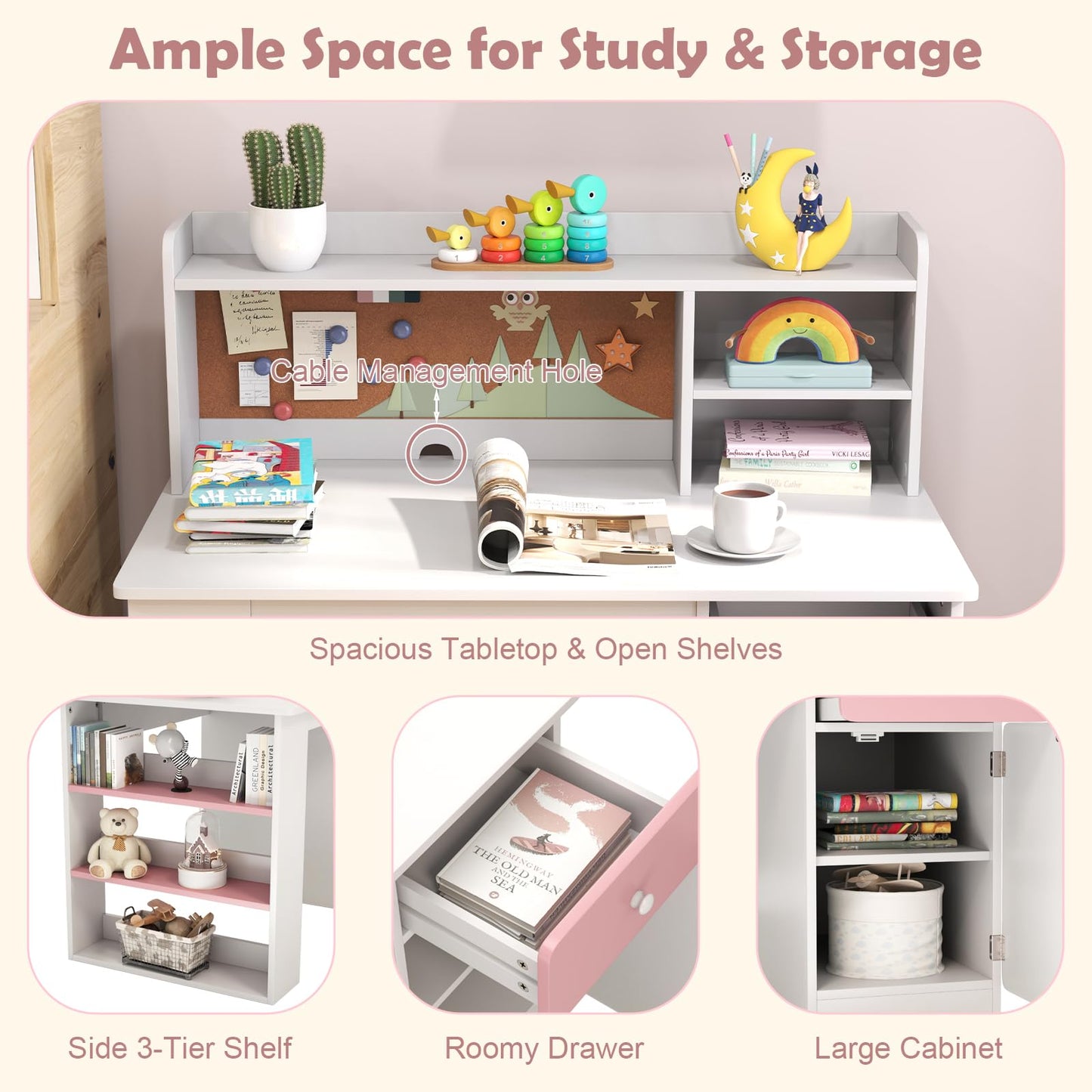 Kids Desk and Chair Set with 3-Tier Shelf and Drawer