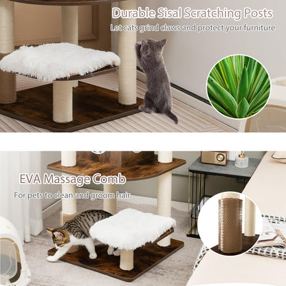 179 cm Tall Wooden Cat Tree with Sisal Scratching Posts