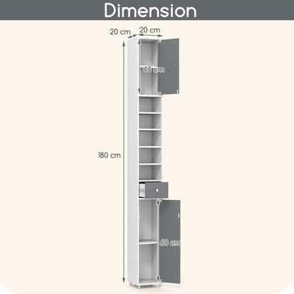 180CM Tall Freestanding Bathroom Cabinet with 2 Doors and 1 Drawer