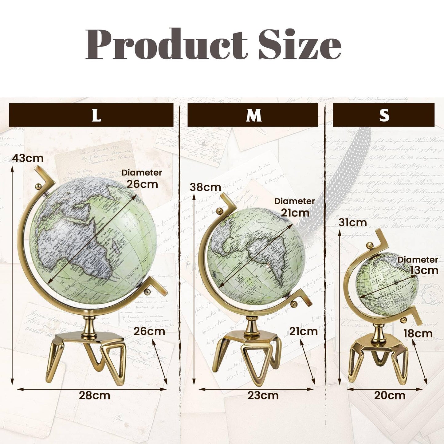 World Globe, 360° Rotating Geography Globe with Metal Meridian and Triangle Stand
