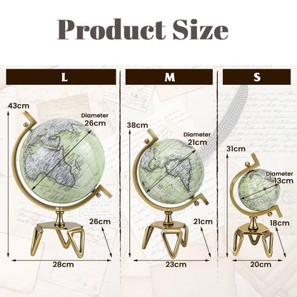 World Globe, 360° Rotating Geography Globe with Metal Meridian and Triangle Stand