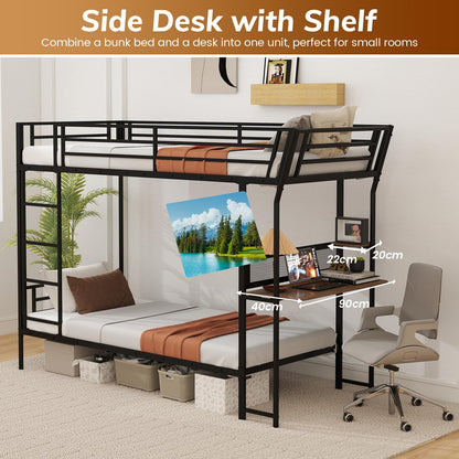 Bunk Bed with Desk Loft Bed with Wooden Tabletop and Shelf