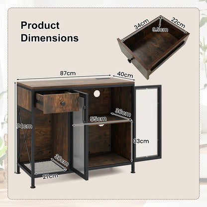 Buffet Sideboard with Power Outlets & RGB LED Lights, Wooden Storage Cabinet