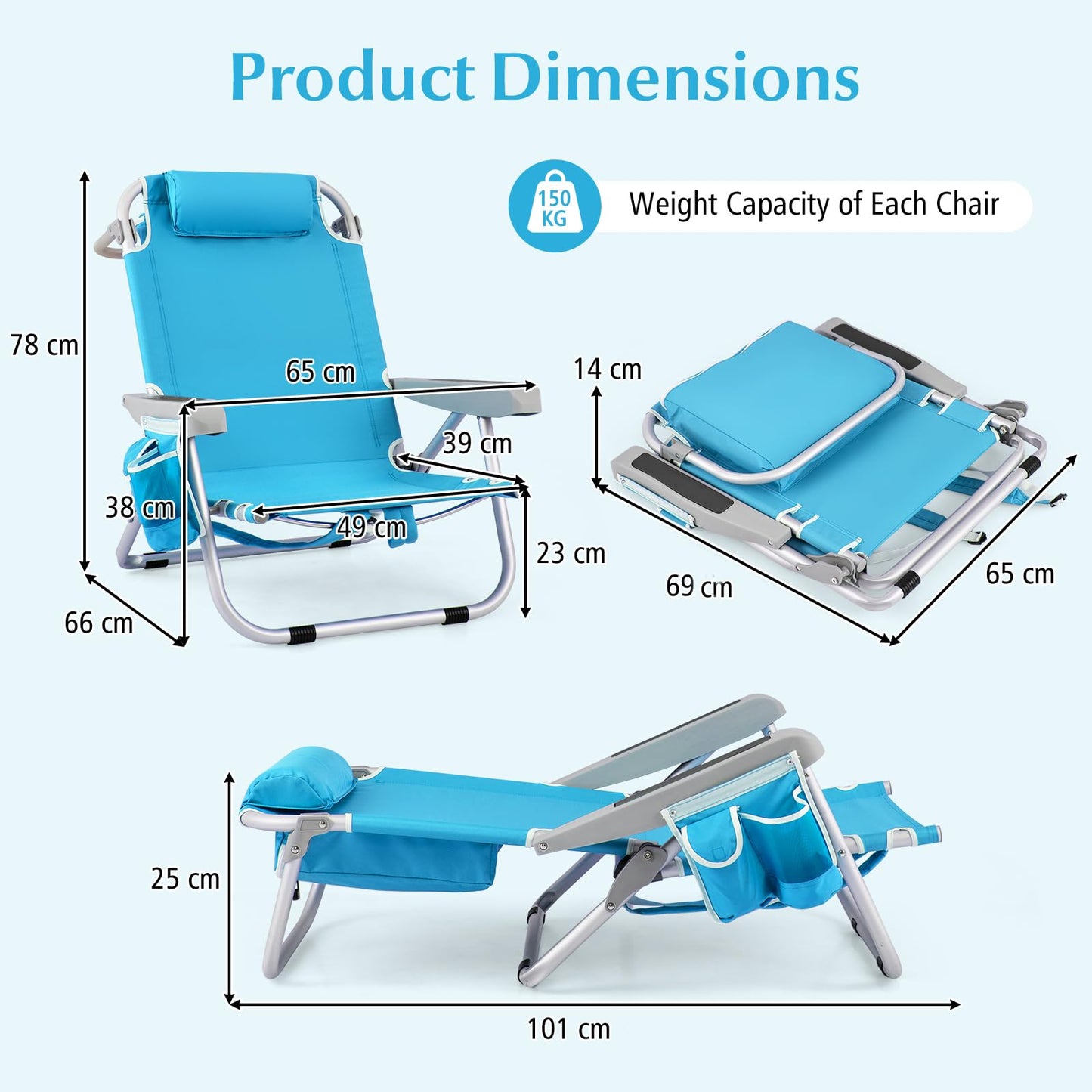 Folding Backpack Beach Chair with Detachable Headrest