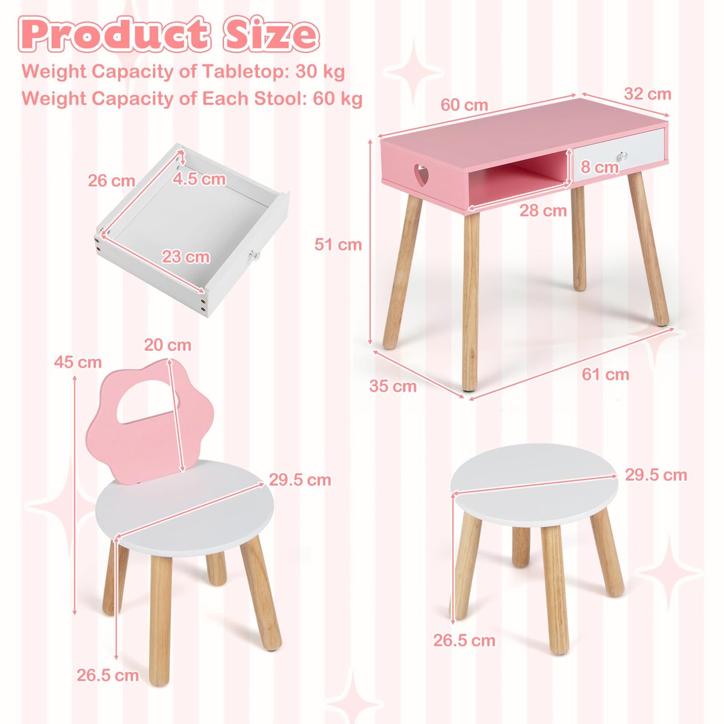 Kids Pretend Nail Salon Playset with Chair and Stool Wooden Toddlers Makeup and Manicure Kit