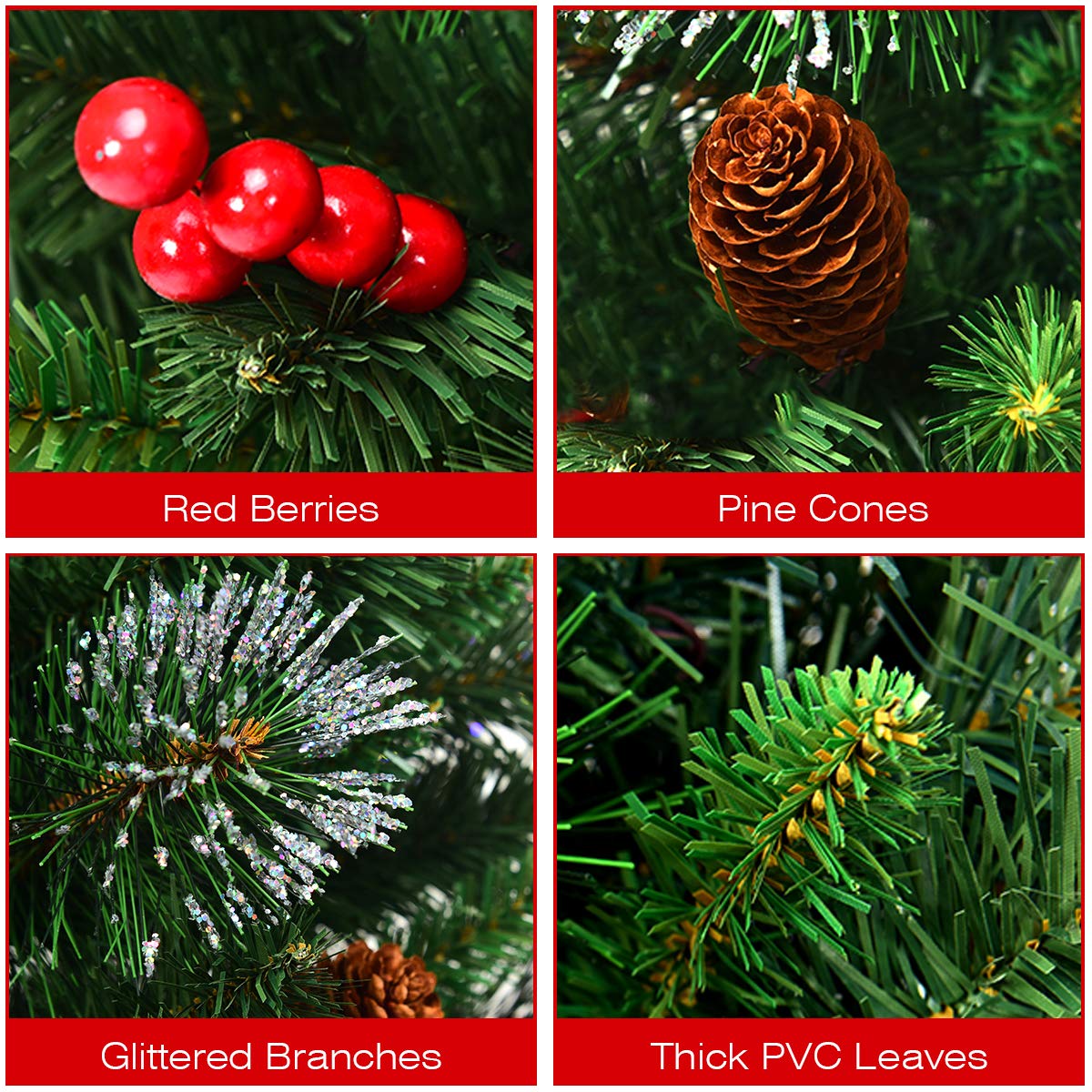 4FT Christmas Tree, Small Artificial Xmas Trees with Pine Cones and Base