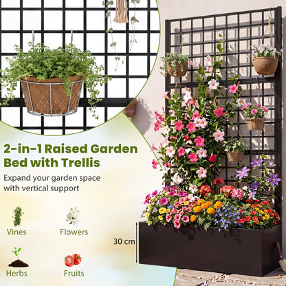 Garden Planter with Trellis, Metal Trough Grow Box with Drainage Holes