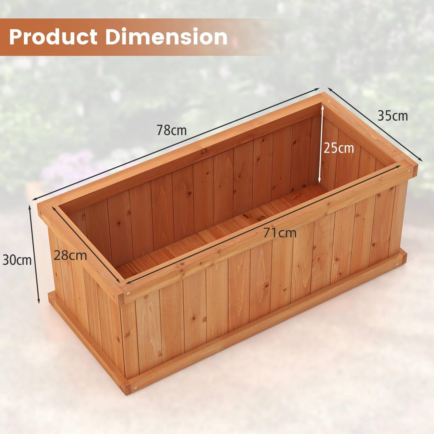 Wooden Garden Planter, Heavy Duty Rectangular Trough Box