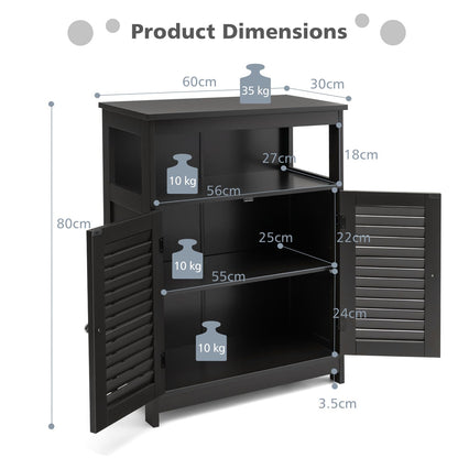 Bathroom Floor Cabinet, Wooden Freestanding Storage Cupboard with Double Shutter Door