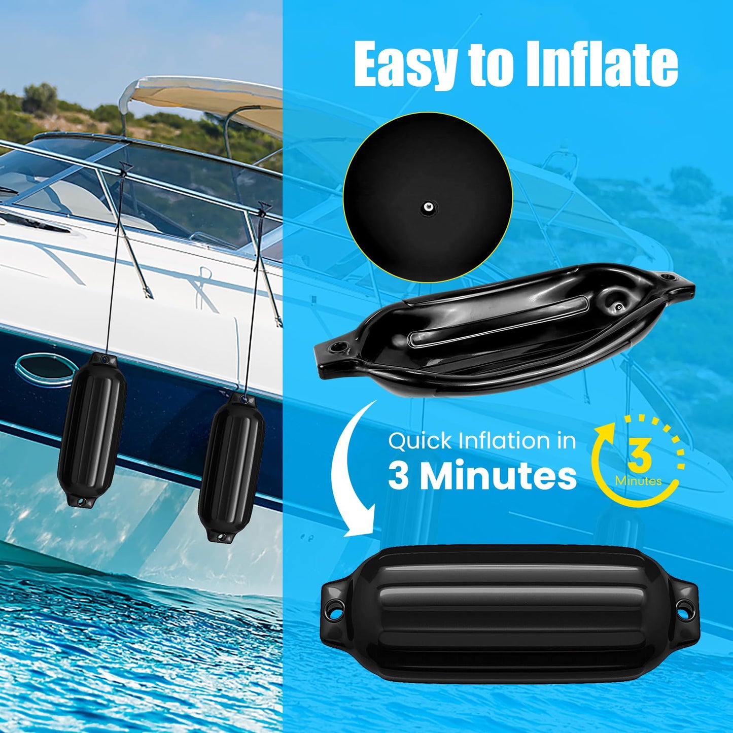 4 Pieces Boat Fenders for Pontoon Boat Sailboat and Speedboat