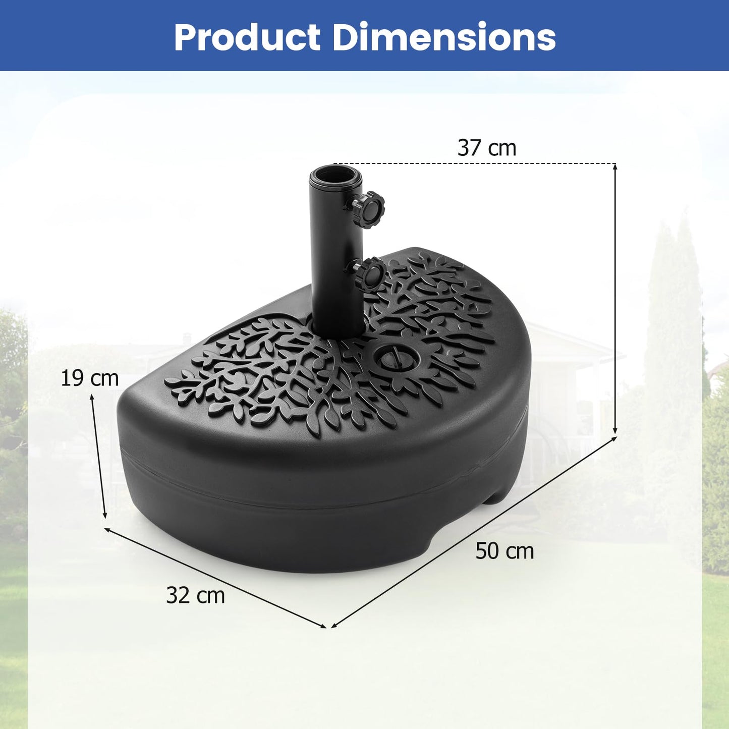 25kg Half Round Parasol Base, Water and Sand Fillable Patio Umbrella Stand