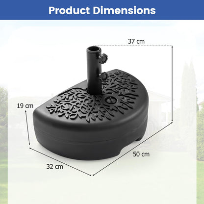 25kg Half Round Parasol Base, Water and Sand Fillable Patio Umbrella Stand