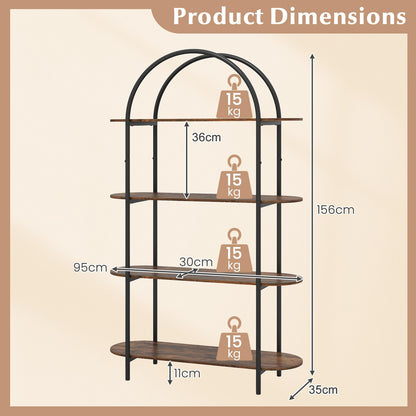 4-Tier Arched Bookshelf, 156cm Metal Frame Bookcase Shelving Unit