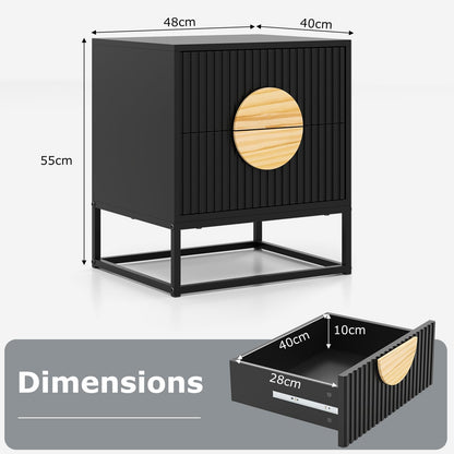 Fluted Nightstand Modern Mid Century Side Table