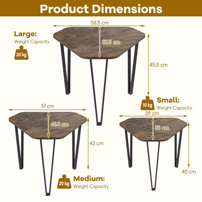 Nesting Coffee Tables Set of 3, Stacking End Sofa Side Table