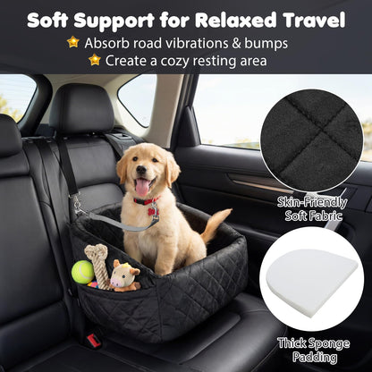 Dog Car Seat, Soft Travel Dog Booster Seat with Safety Straps