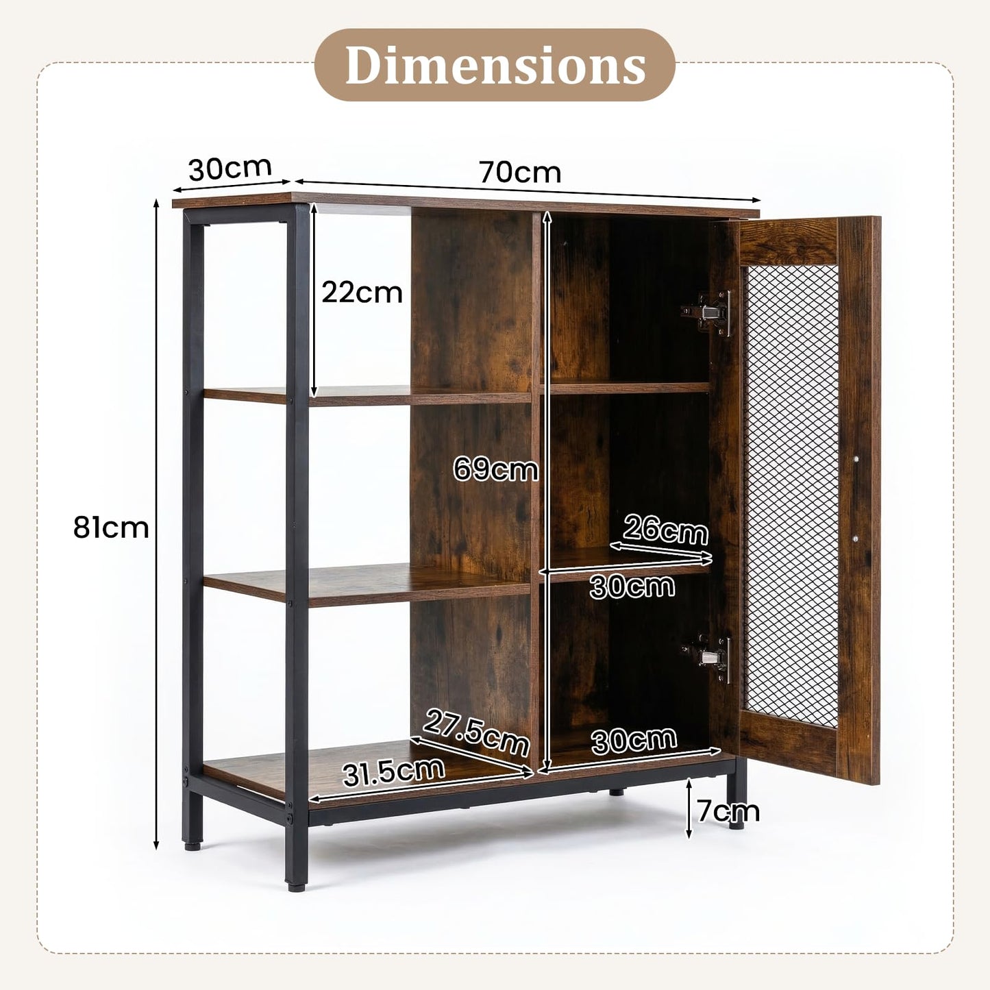 Industrial Storage Cabinet, Wooden Buffet Sideboard with Doors, Adjustable Shelves