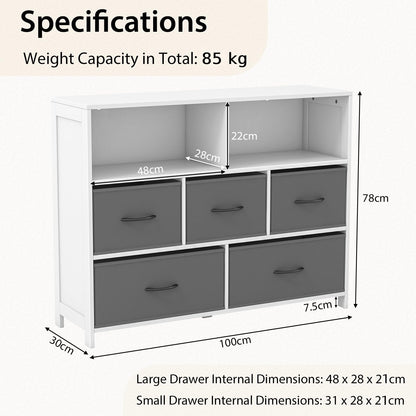 5-Drawer Dresser Fabric Chest of Drawers Cabinet with 5 Support Legs