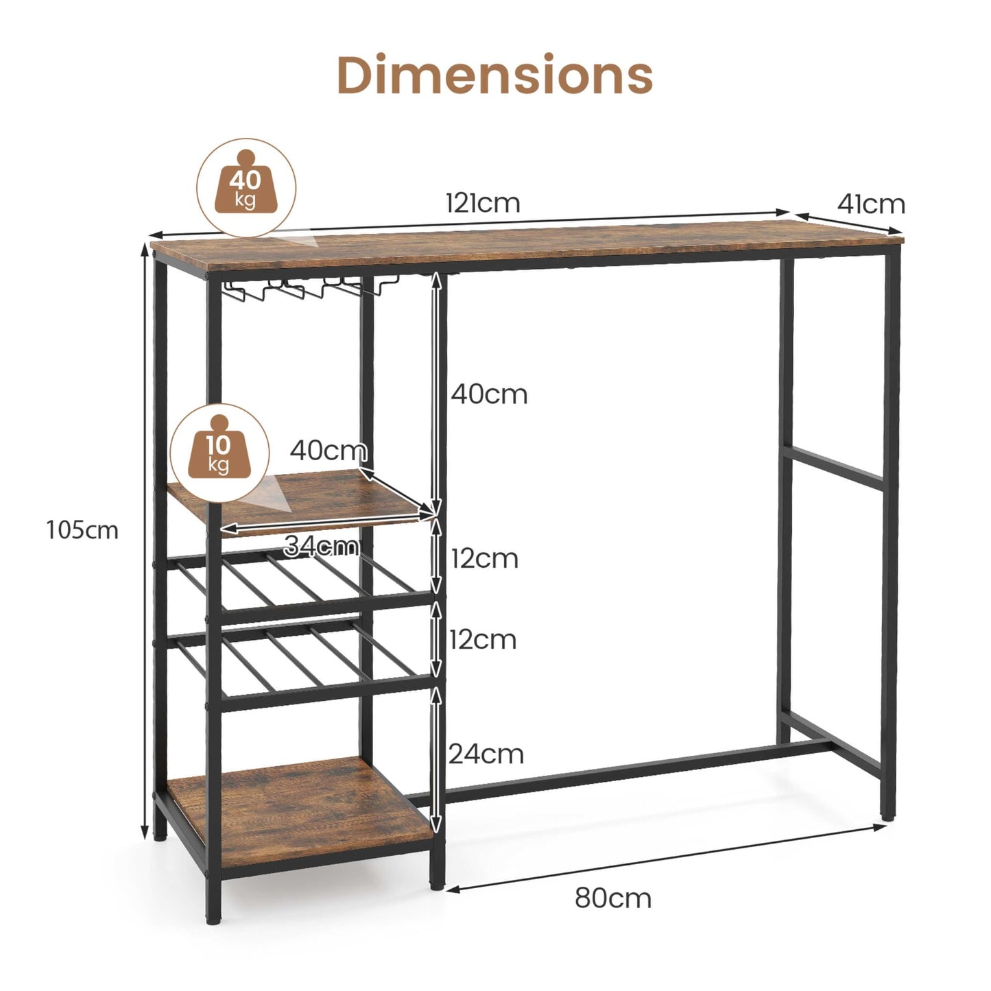 Metal Frame Kitchen Table with Storage Shelves