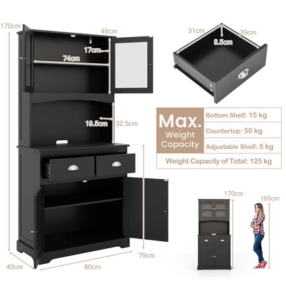 Tall Kitchen Cupboard, 4 Door, 2 Adjustable Shelves, 2 Drawers