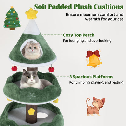 179 CM Tall Christmas Cat Tree Multi-Level Kitten Tower with 3 Plush Platforms
