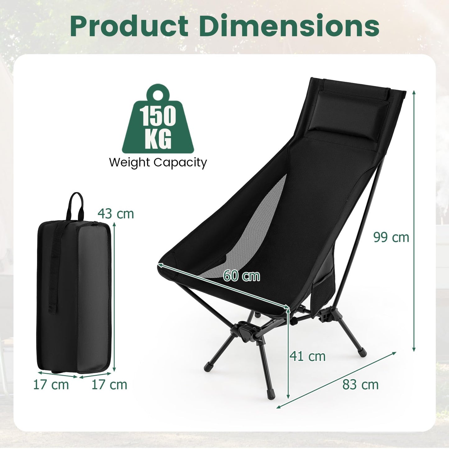 Portable Camping Chair High Back Ultra-Lightweight Foldable Backpacking Chair