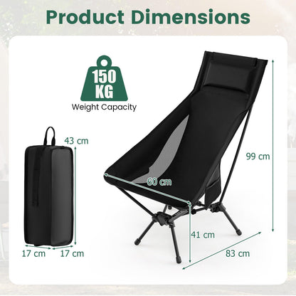 Portable Camping Chair High Back Ultra-Lightweight Foldable Backpacking Chair
