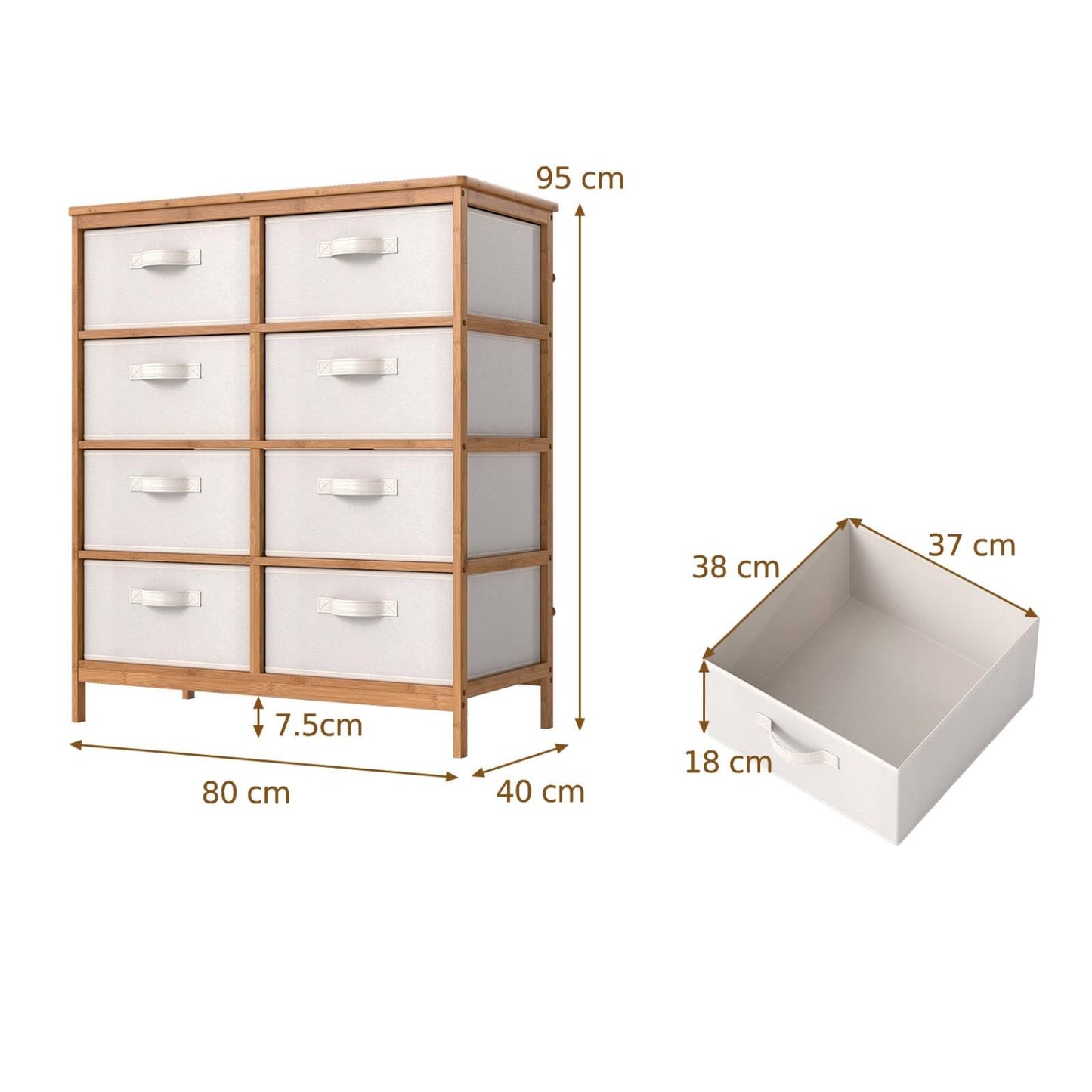 Bamboo Storage Tower with Foldable Fabric Drawers and Top Shelf