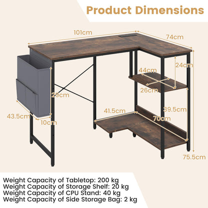 L Shaped Computer Desk, 101 cm Corner Table with Storage