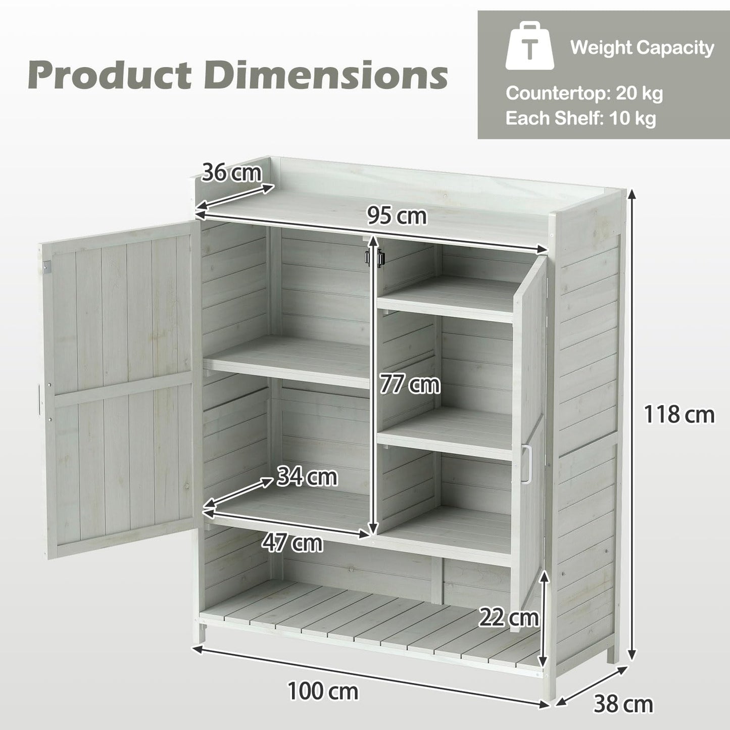 Wooden Garden Shed, Outdoor Tool Storage Shed with Removable Shelves