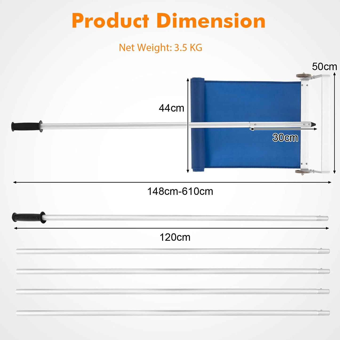 Snow Roof Rake with 5 Section Pole and Anti-slip Handle