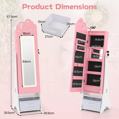 Kids Jewelry Cabinet with Sensor Lights and Full-Length Mirror