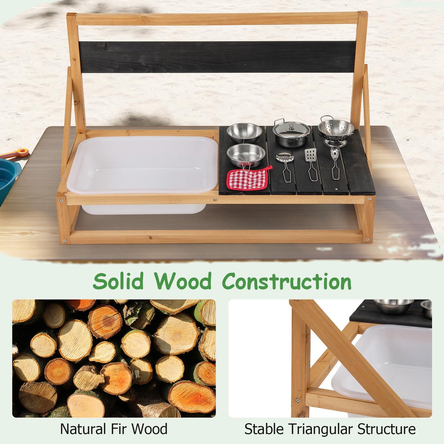 Mud Kitchen with Hanging Hooks for Boys Girls Ages 3+