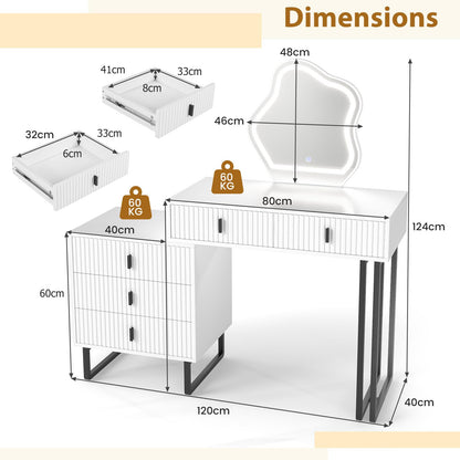 Dressing Table with Leaf-Shaped LED Mirror, Wooden Fluted Makeup Table