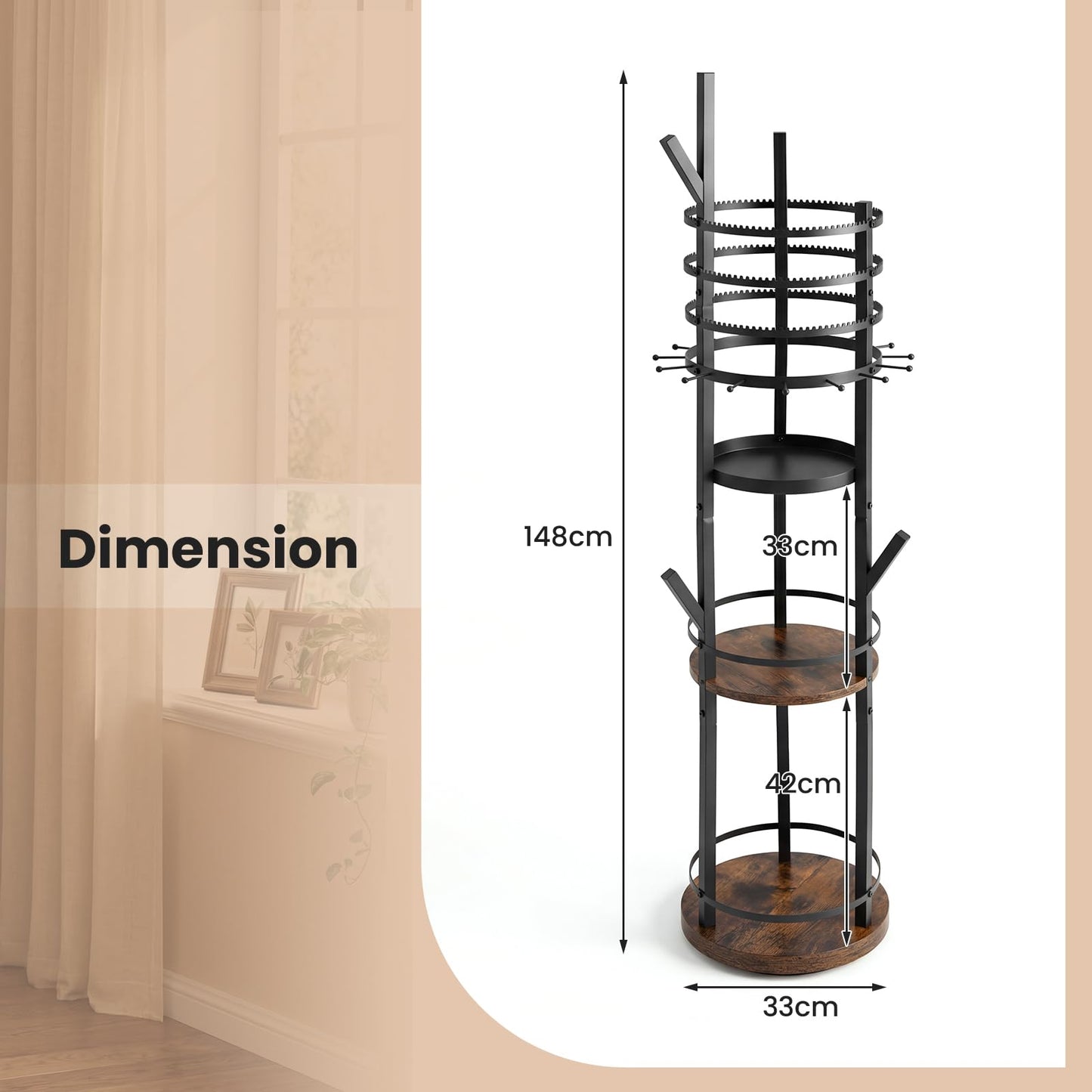 Jewelry Organizer Stand, 360° Rotating Floor Standing Jewelry Storage Rack