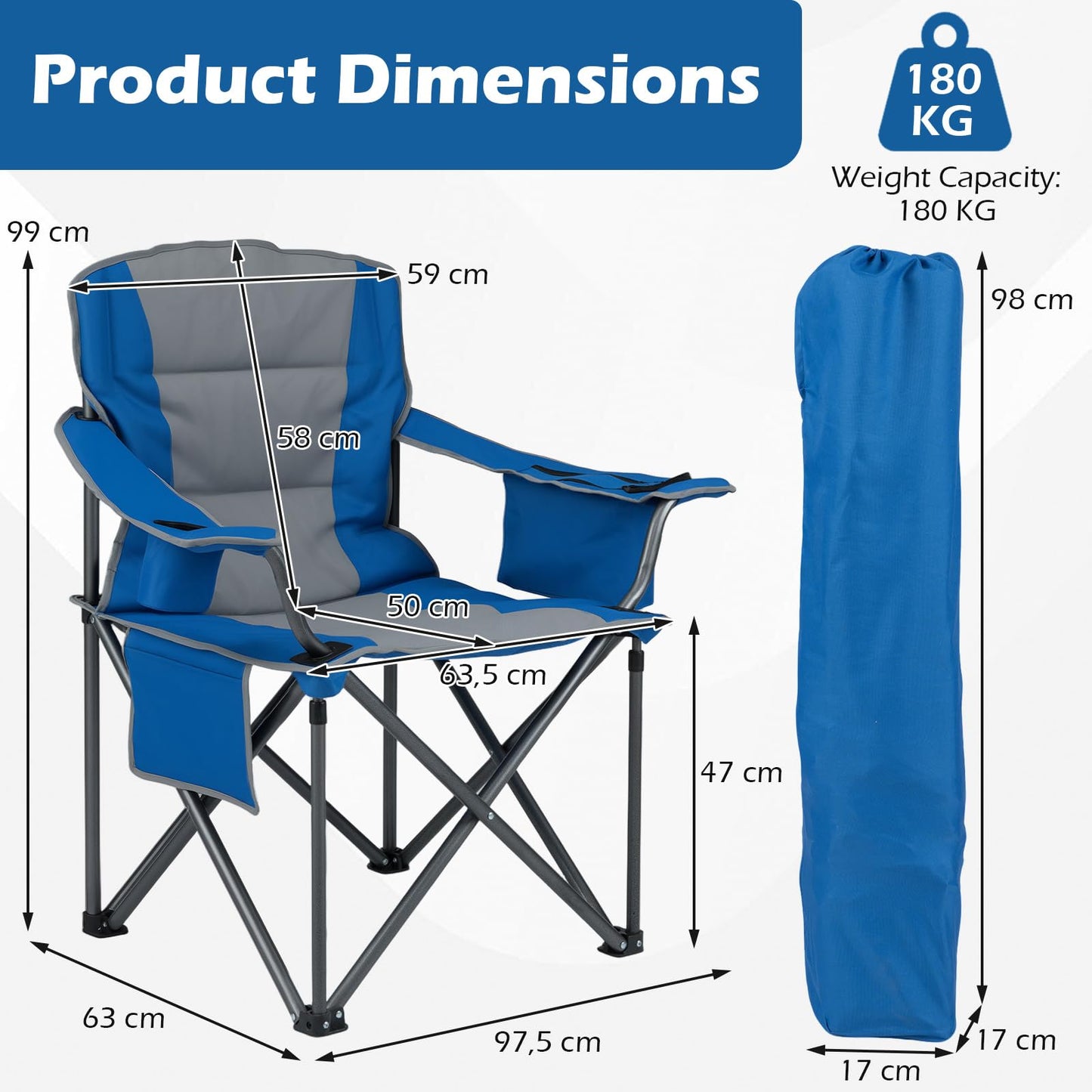 180kg Oversized Camping Chair, Portable Folding Chair with Carrying Bag
