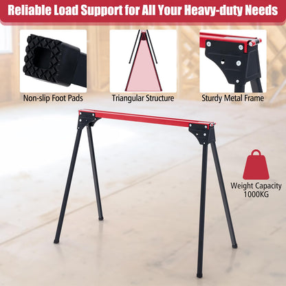 2 Pack Portable Saw Horse Work Table with Quick Open Legs and Support Arms