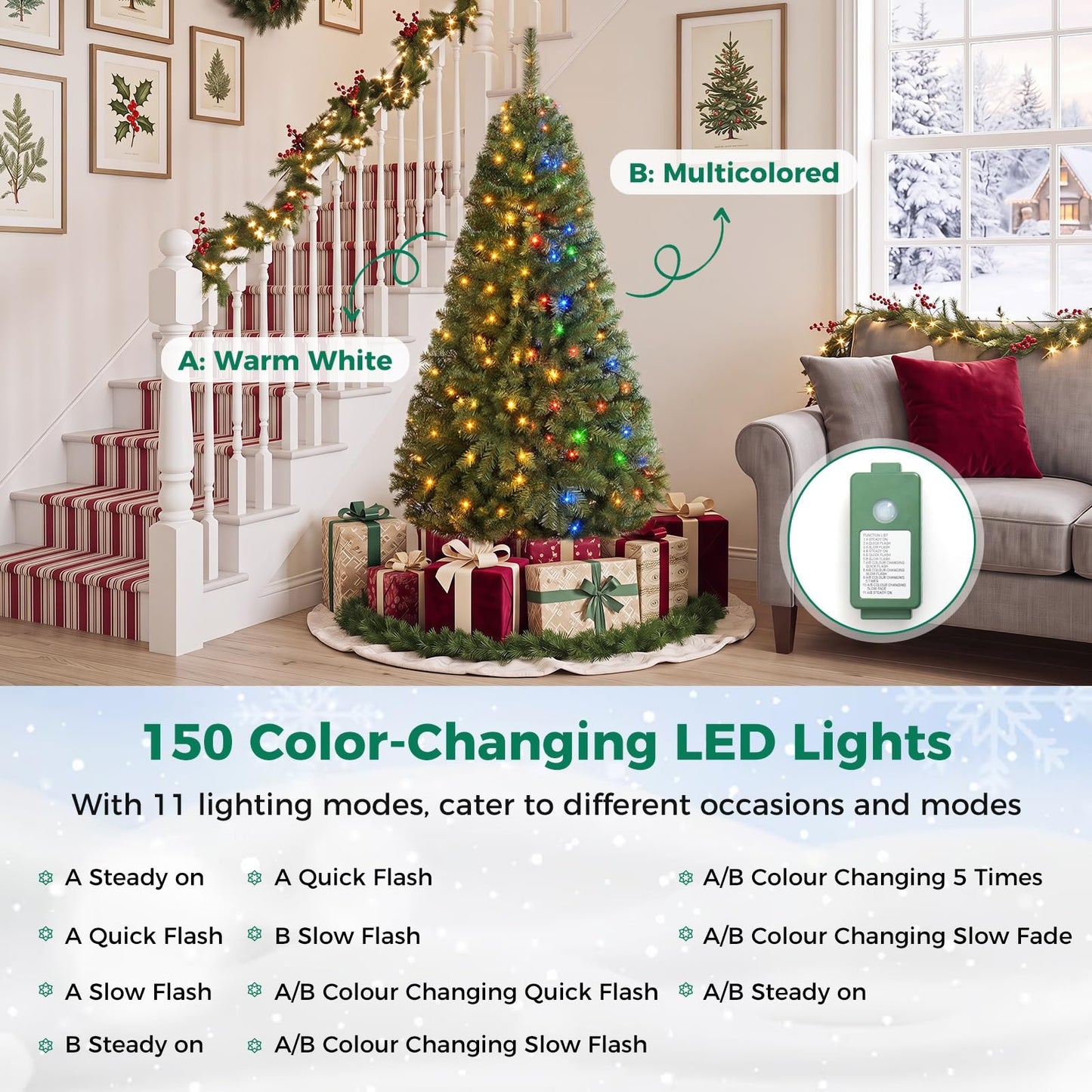 5FT Pre-Lit Artificial Christmas Tree, Hinged Xmas Tree
