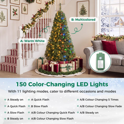 5FT Pre-Lit Artificial Christmas Tree, Hinged Xmas Tree