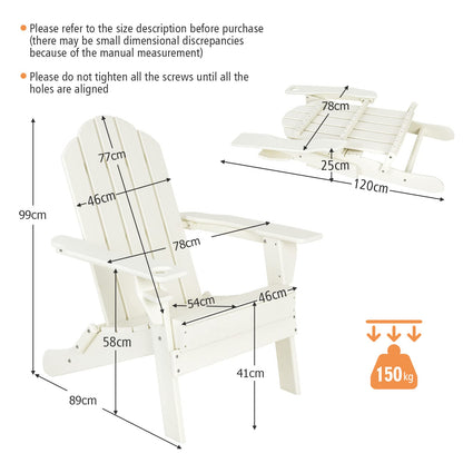 Weather Resistant Folding Adirondack Chair with Built-in Cup Holder