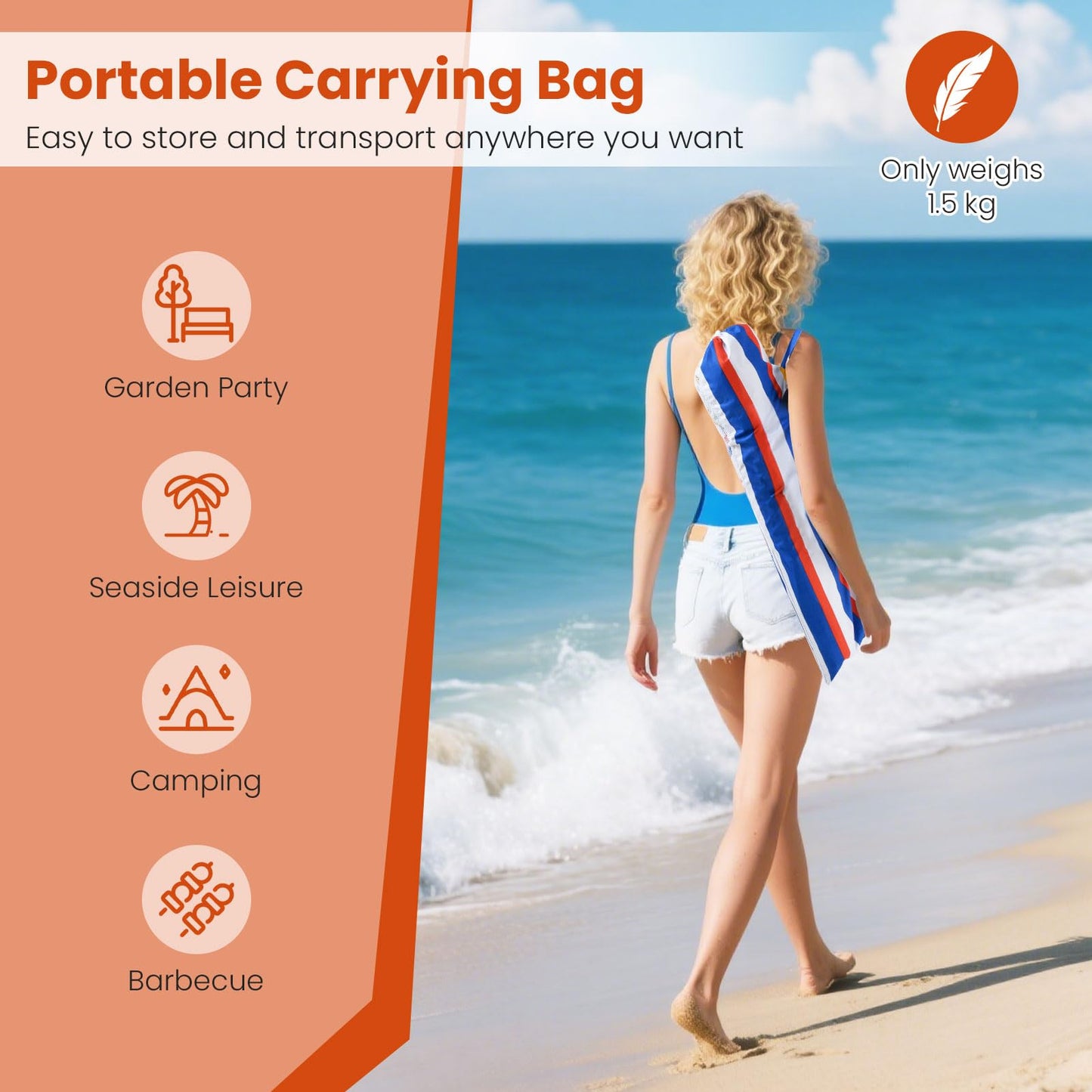 178 cm Beach Umbrella Sun Protection Portable Outdoor Sunshade Parasol for Sand