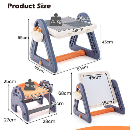 2-in-1 Kids Art Table & Easel with Rotatable & Removable Desktop