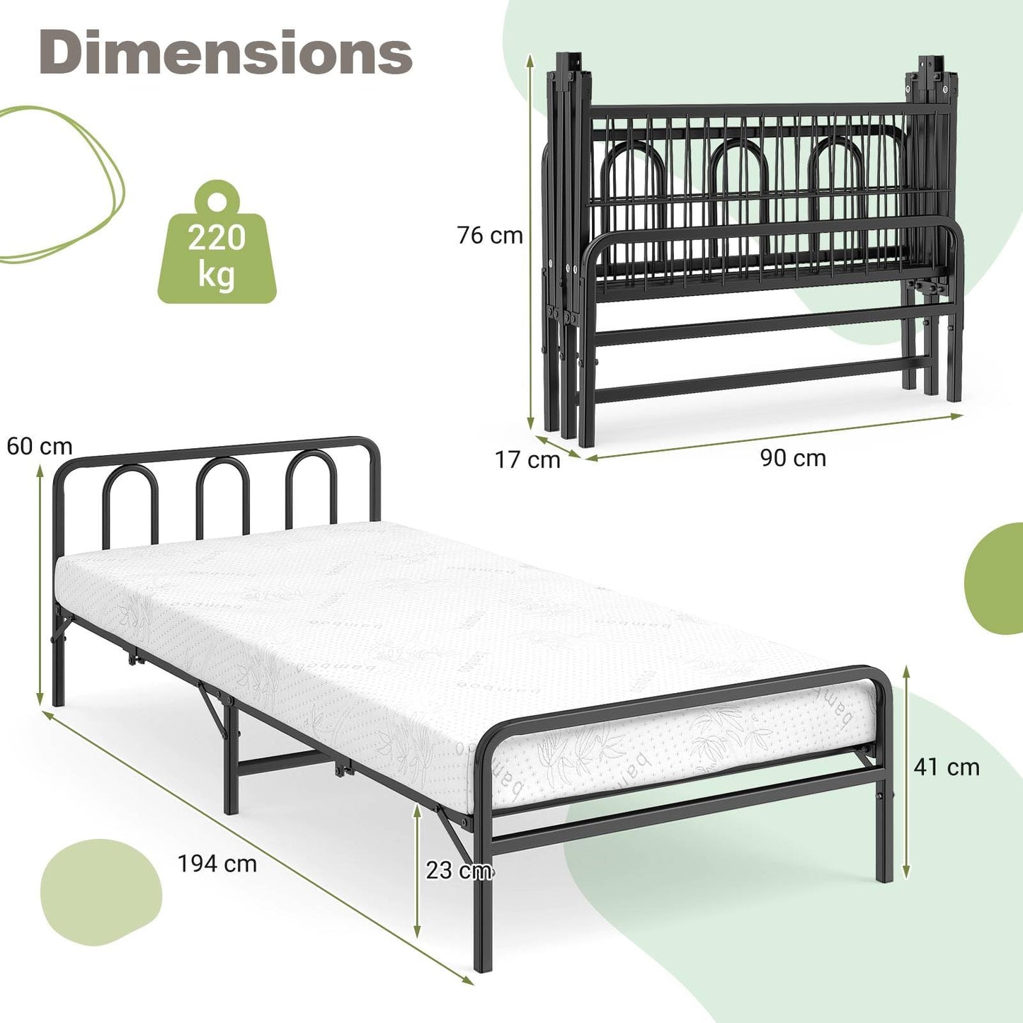 Portable Folding Bed with Headboard and Footboard for Guest Room
