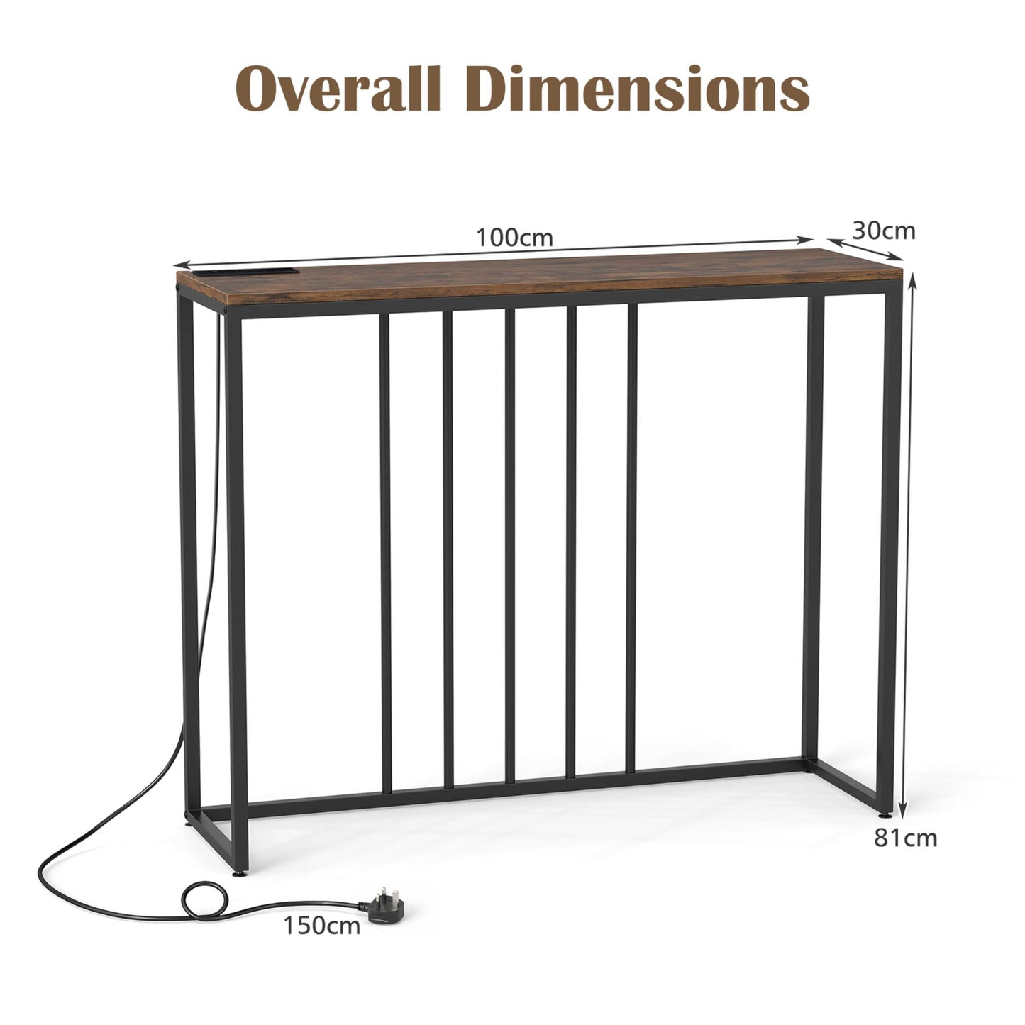 Console Table with Charging Station and Power Outlets for Hallway